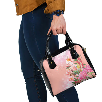 Australia Christmas Pink Cockatoo with Banksia Shoulder Handbag Coral Pink
