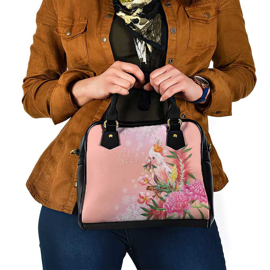 Australia Christmas Pink Cockatoo with Banksia Shoulder Handbag Coral Pink