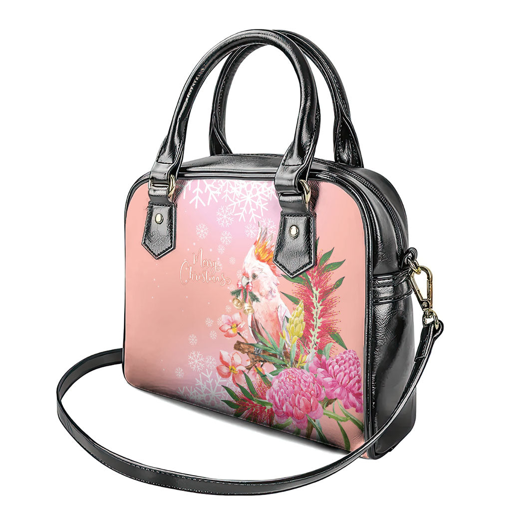 Australia Christmas Pink Cockatoo with Banksia Shoulder Handbag Coral Pink