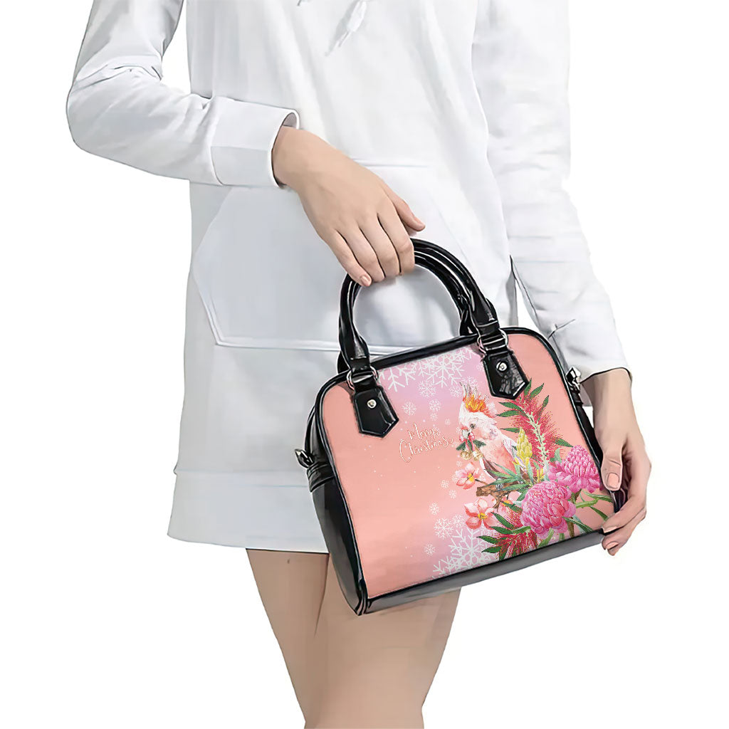 Australia Christmas Pink Cockatoo with Banksia Shoulder Handbag Coral Pink