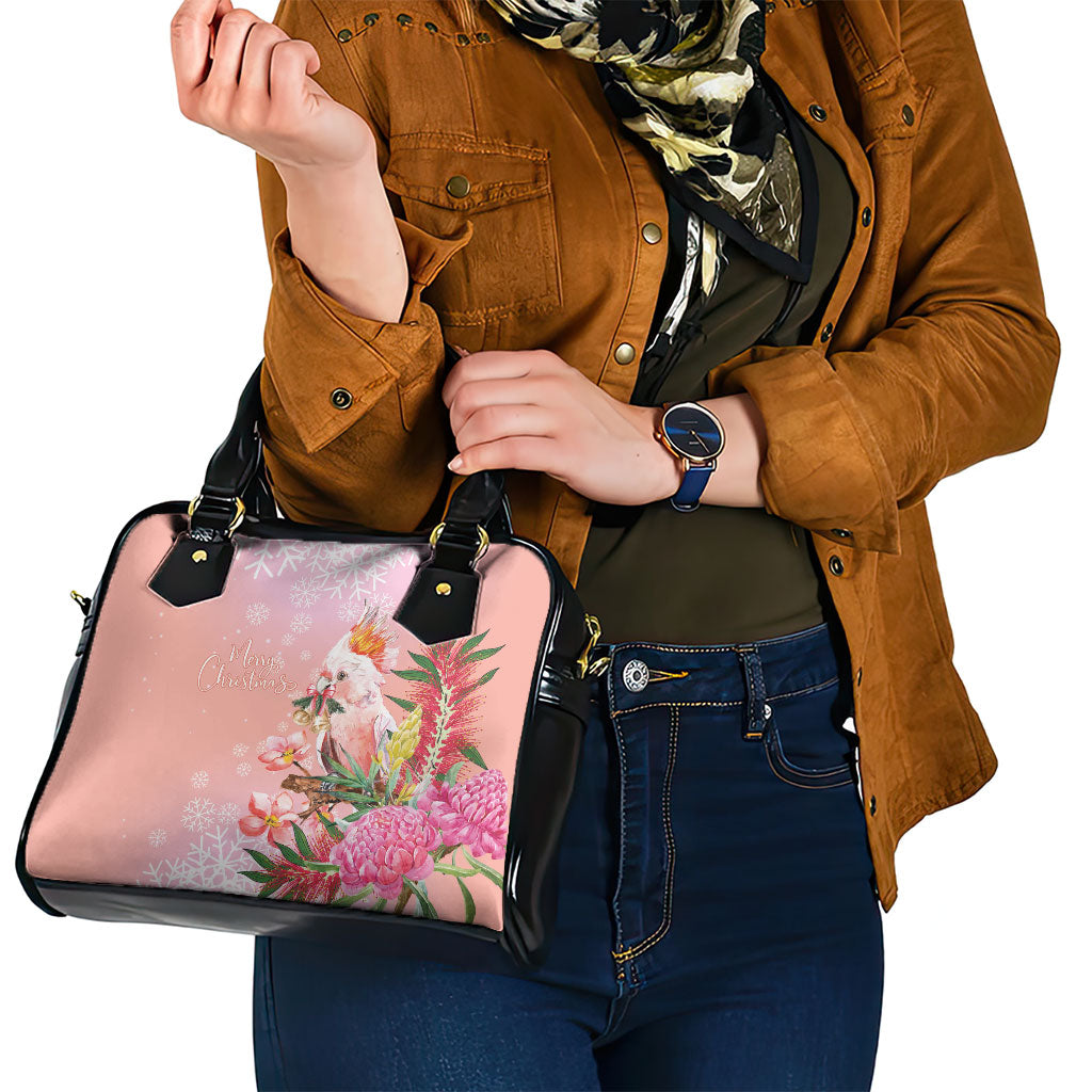 Australia Christmas Pink Cockatoo with Banksia Shoulder Handbag Coral Pink