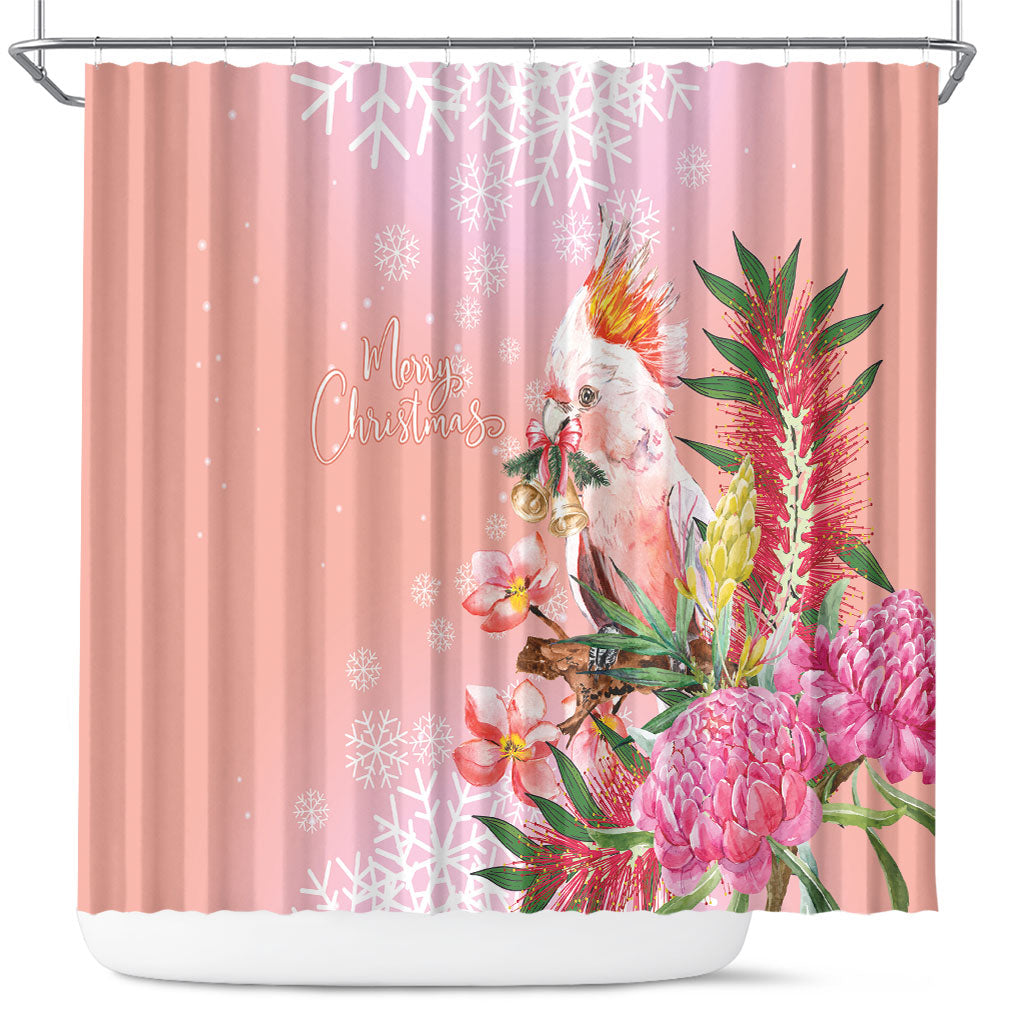 Australia Christmas Pink Cockatoo with Banksia Shower Curtain Coral Pink