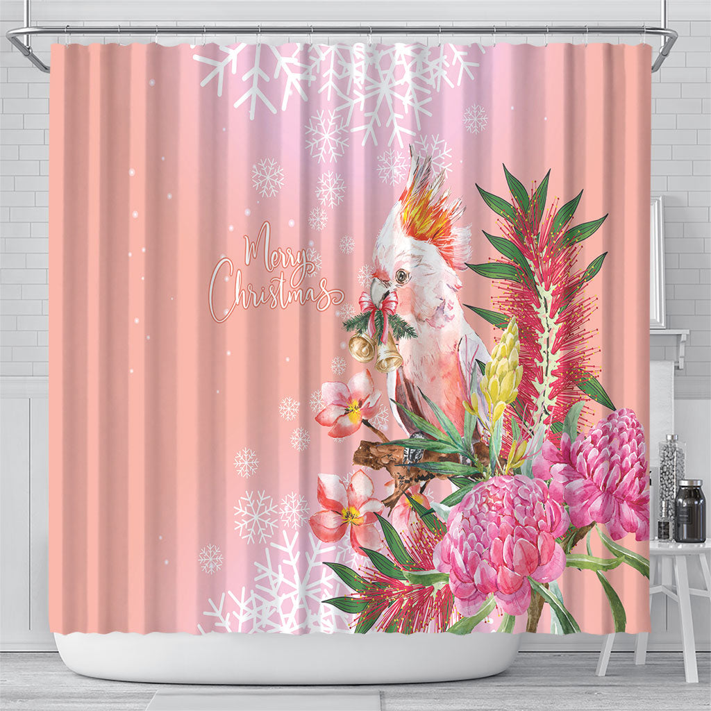 Australia Christmas Pink Cockatoo with Banksia Shower Curtain Coral Pink