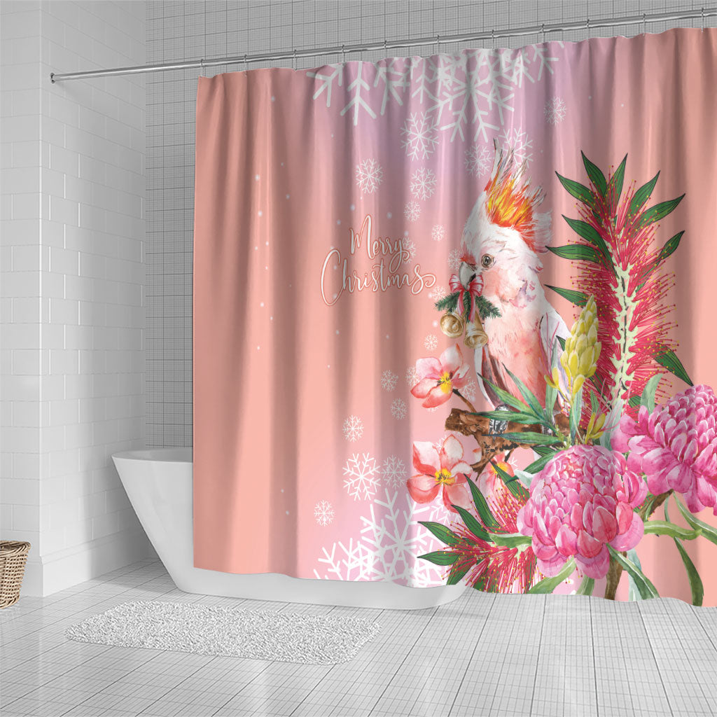 Australia Christmas Pink Cockatoo with Banksia Shower Curtain Coral Pink