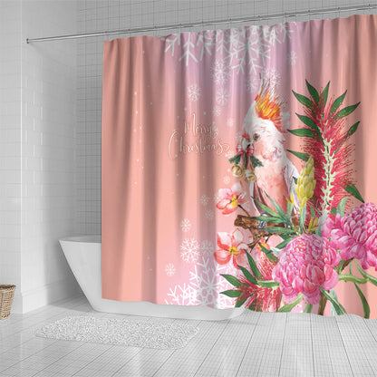 Australia Christmas Pink Cockatoo with Banksia Shower Curtain Coral Pink