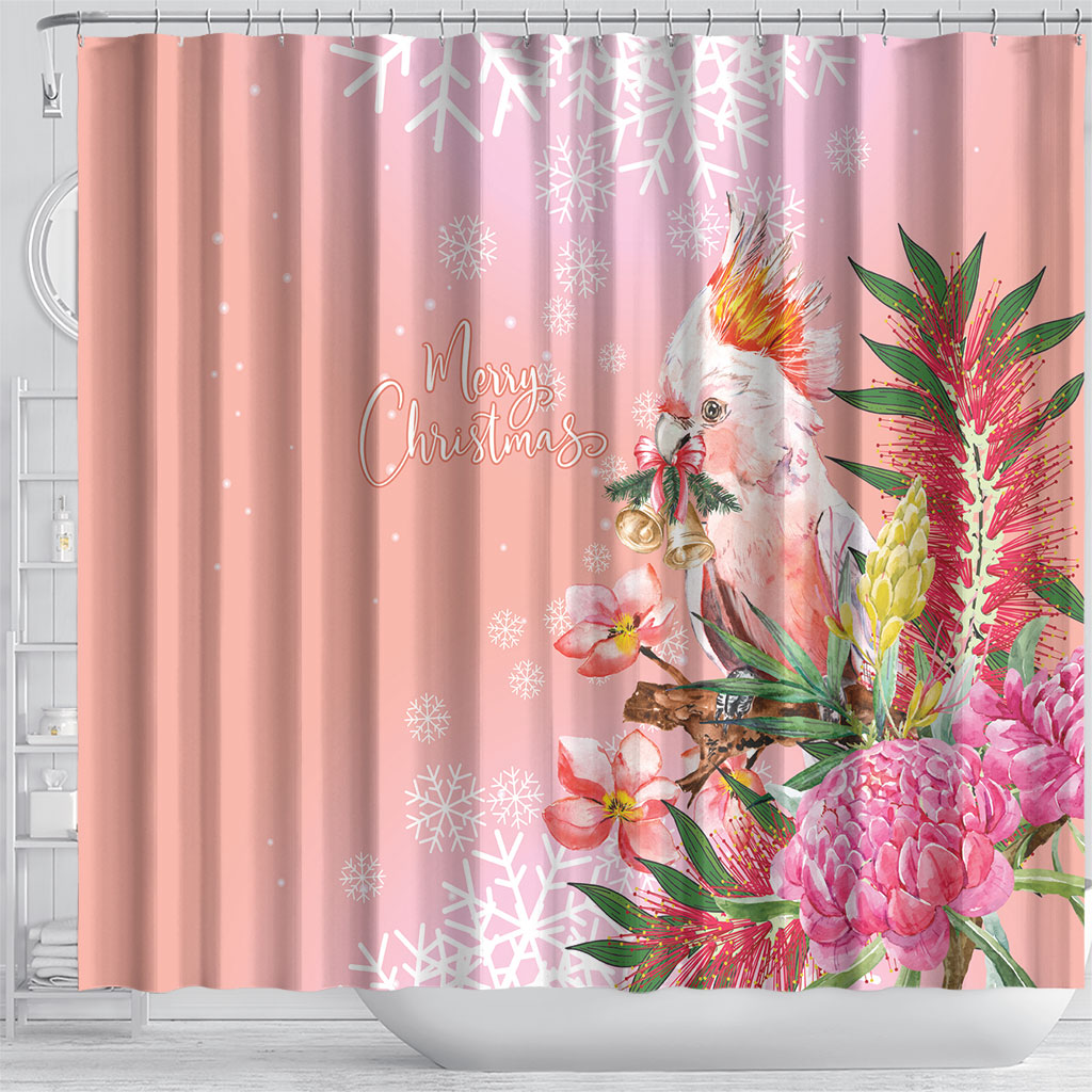 Australia Christmas Pink Cockatoo with Banksia Shower Curtain Coral Pink