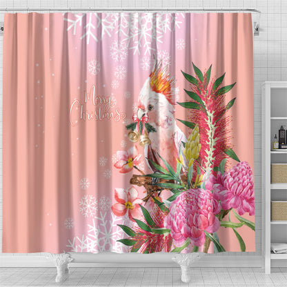 Australia Christmas Pink Cockatoo with Banksia Shower Curtain Coral Pink