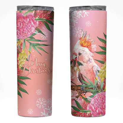 Australia Christmas Pink Cockatoo with Banksia Skinny Tumbler Coral Pink