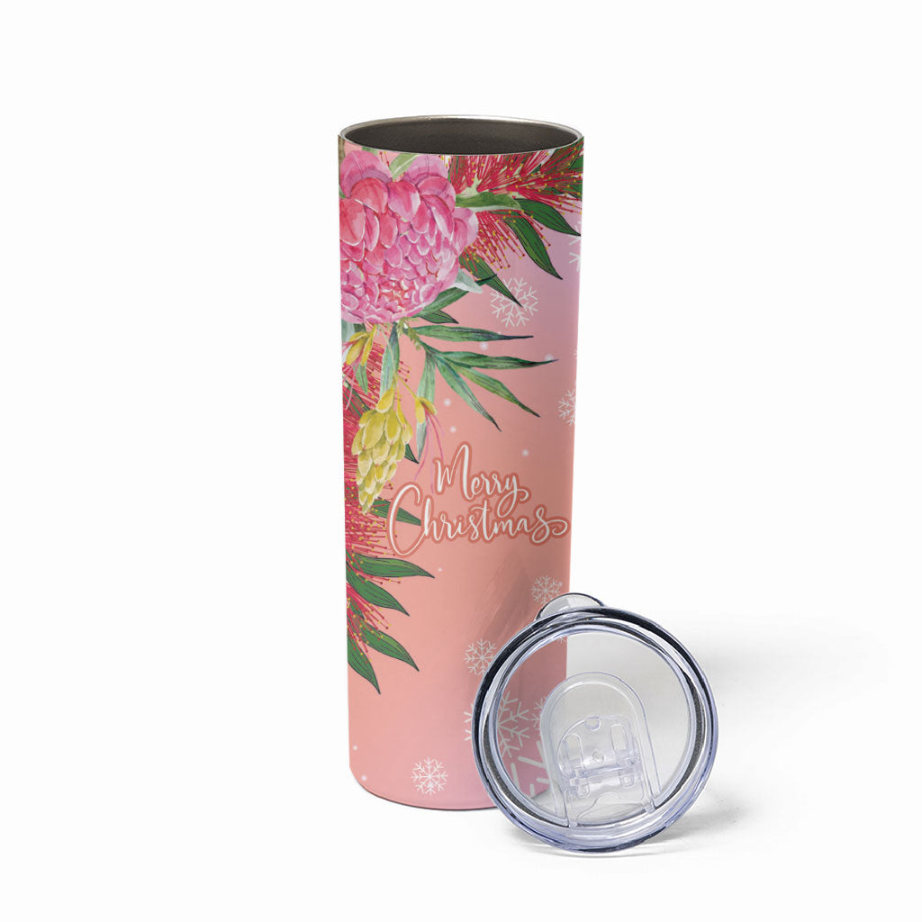 Australia Christmas Pink Cockatoo with Banksia Skinny Tumbler Coral Pink