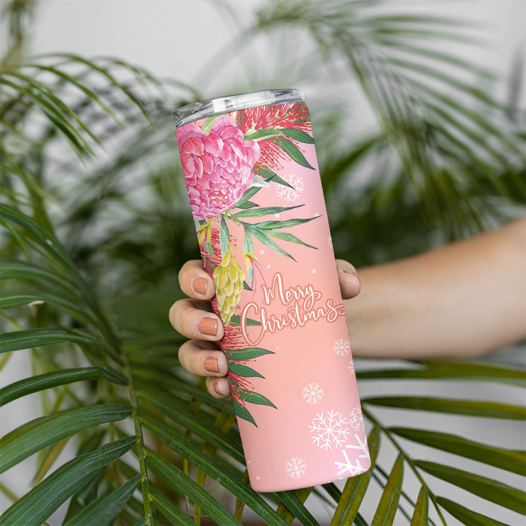 Australia Christmas Pink Cockatoo with Banksia Skinny Tumbler Coral Pink