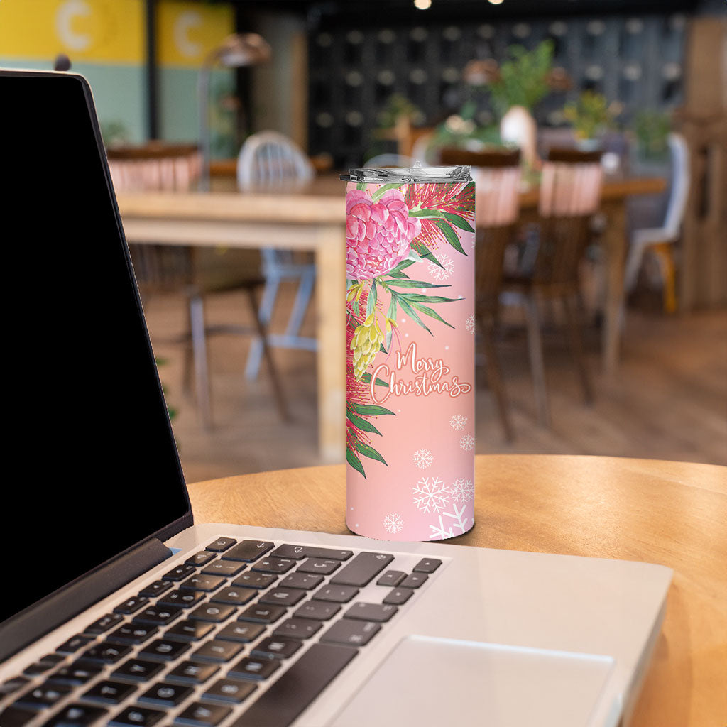 Australia Christmas Pink Cockatoo with Banksia Skinny Tumbler Coral Pink