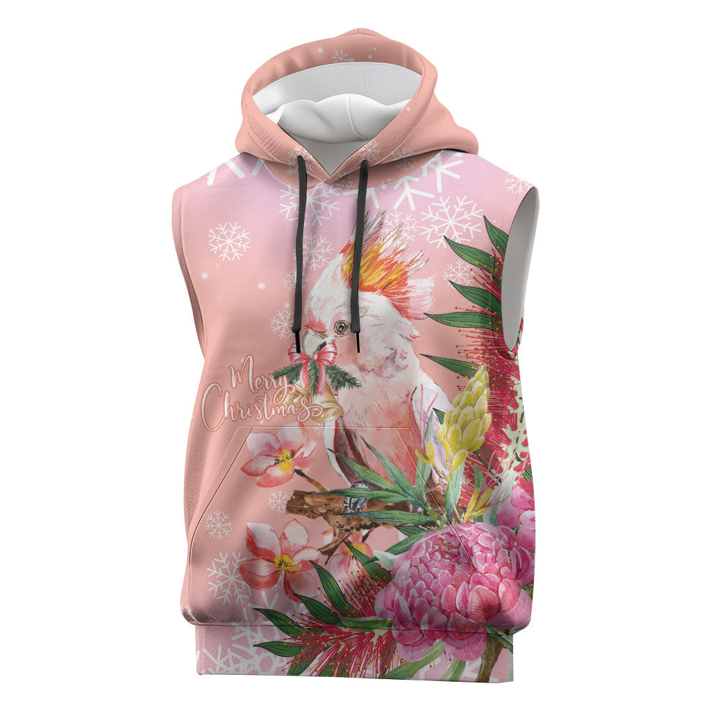 Australia Christmas Pink Cockatoo with Banksia Sleeveless Hoodie Coral Pink