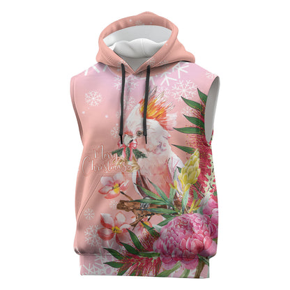 Australia Christmas Pink Cockatoo with Banksia Sleeveless Hoodie Coral Pink