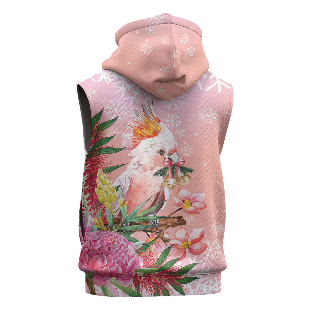 Australia Christmas Pink Cockatoo with Banksia Sleeveless Hoodie Coral Pink