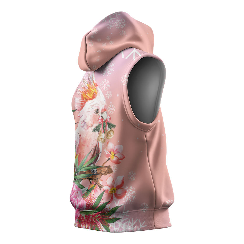 Australia Christmas Pink Cockatoo with Banksia Sleeveless Hoodie Coral Pink