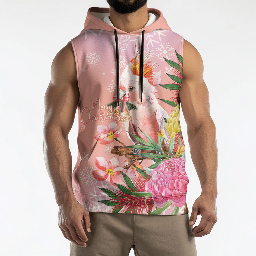 Australia Christmas Pink Cockatoo with Banksia Sleeveless Hoodie Coral Pink