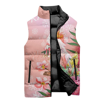 Australia Christmas Pink Cockatoo with Banksia Sleeveless Puffer Jacket Coral Pink