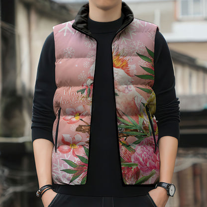 Australia Christmas Pink Cockatoo with Banksia Sleeveless Puffer Jacket Coral Pink