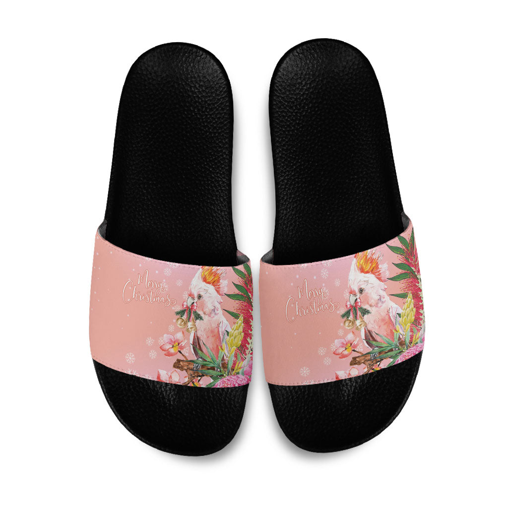 Australia Christmas Pink Cockatoo with Banksia Slide Sandals Coral Pink
