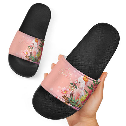 Australia Christmas Pink Cockatoo with Banksia Slide Sandals Coral Pink