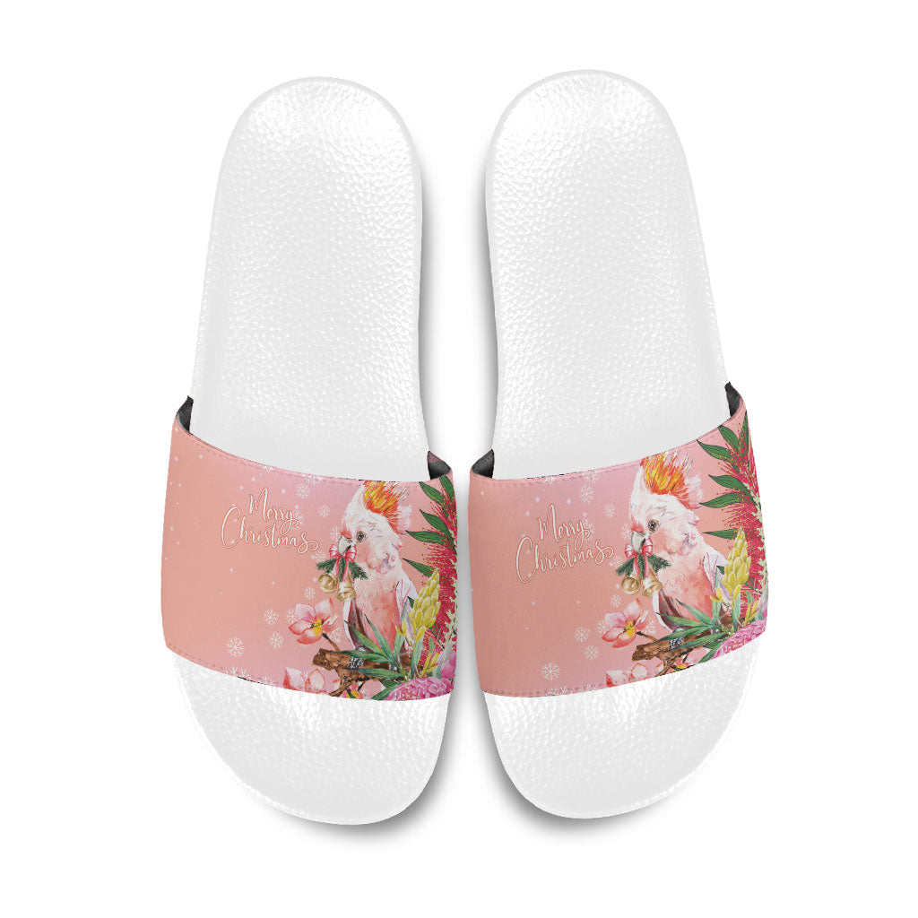 Australia Christmas Pink Cockatoo with Banksia Slide Sandals Coral Pink