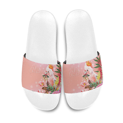 Australia Christmas Pink Cockatoo with Banksia Slide Sandals Coral Pink