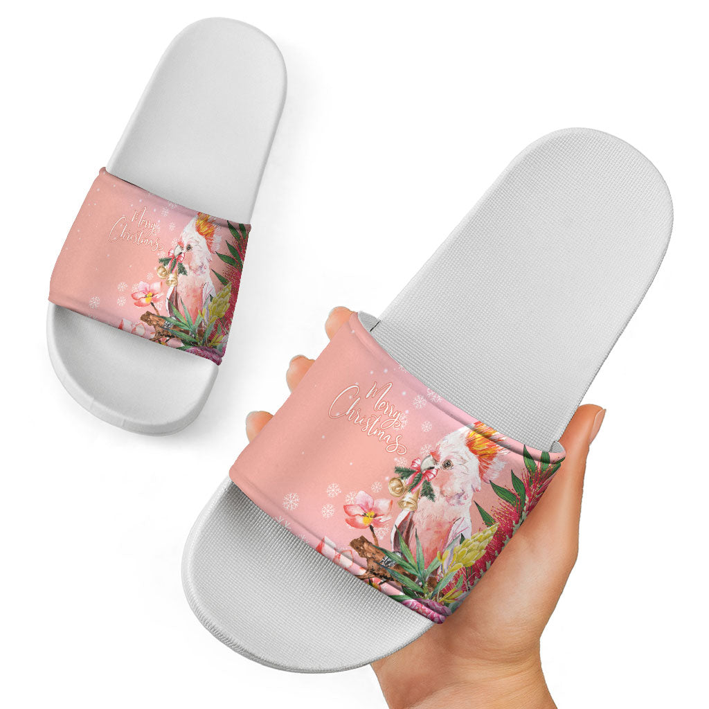 Australia Christmas Pink Cockatoo with Banksia Slide Sandals Coral Pink