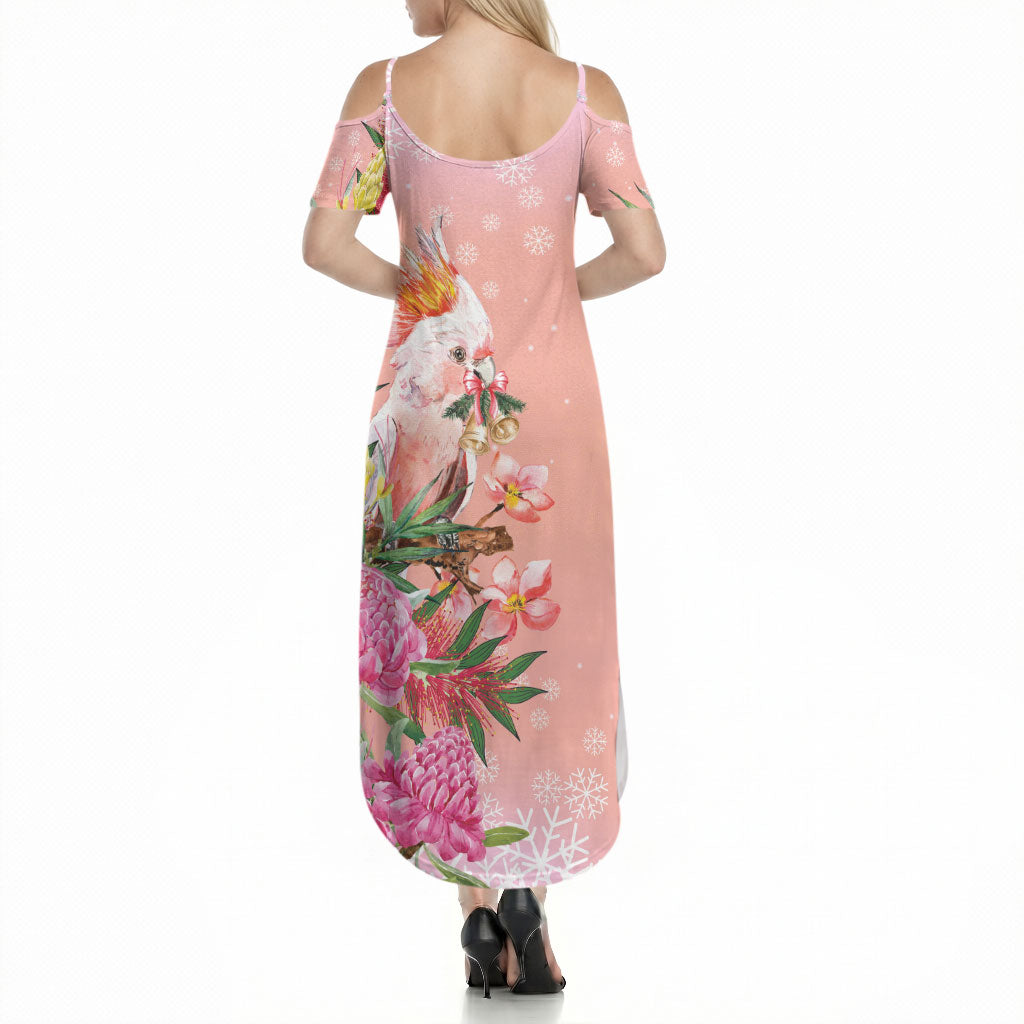 Australia Christmas Pink Cockatoo with Banksia Summer Maxi Dress Coral Pink