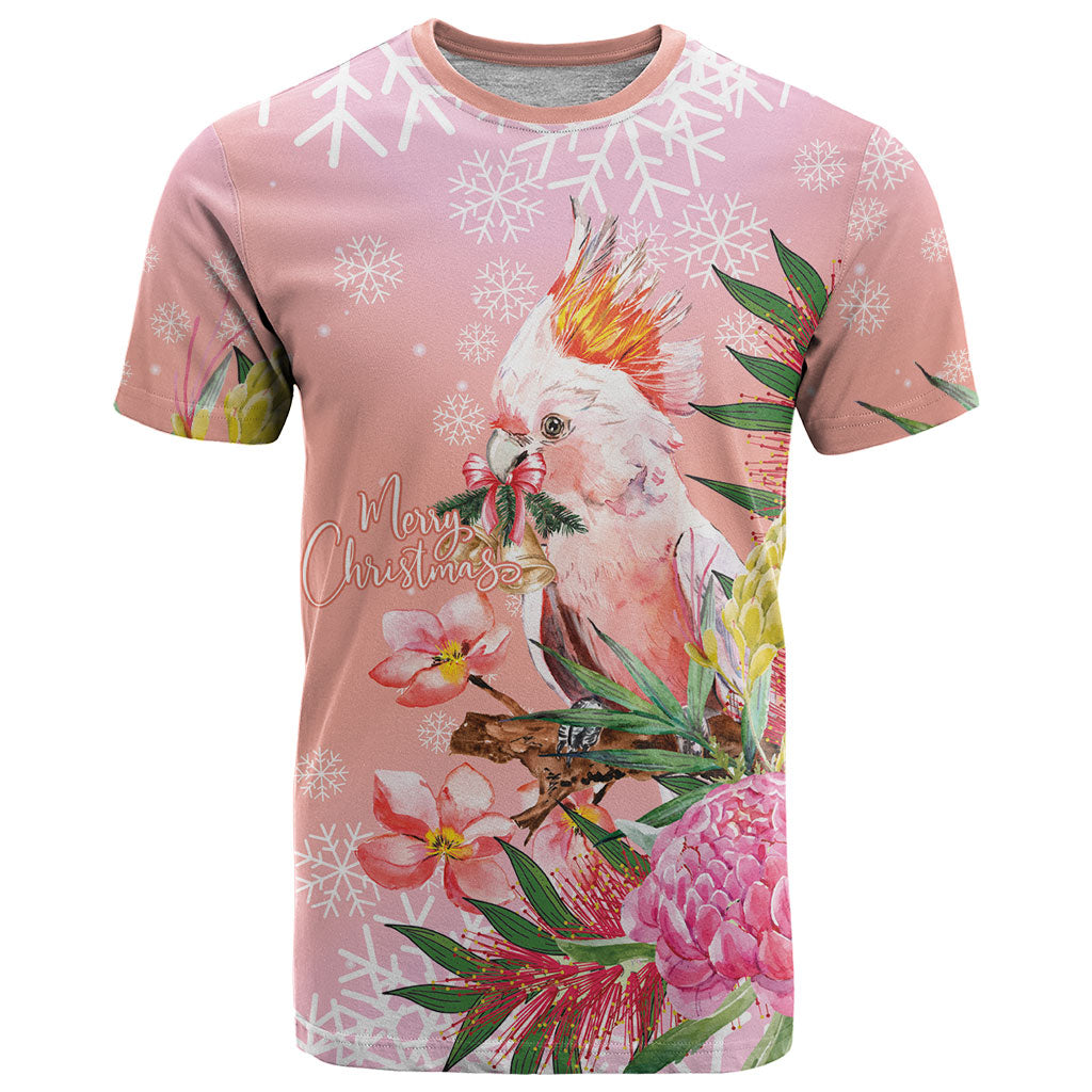 Australia Christmas Pink Cockatoo with Banksia T Shirt Coral Pink