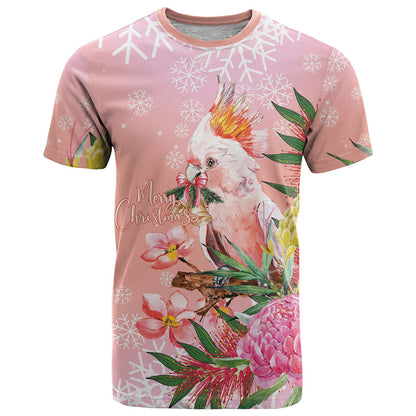 Australia Christmas Pink Cockatoo with Banksia T Shirt Coral Pink