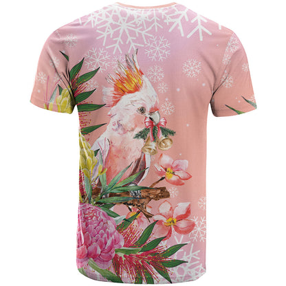 Australia Christmas Pink Cockatoo with Banksia T Shirt Coral Pink
