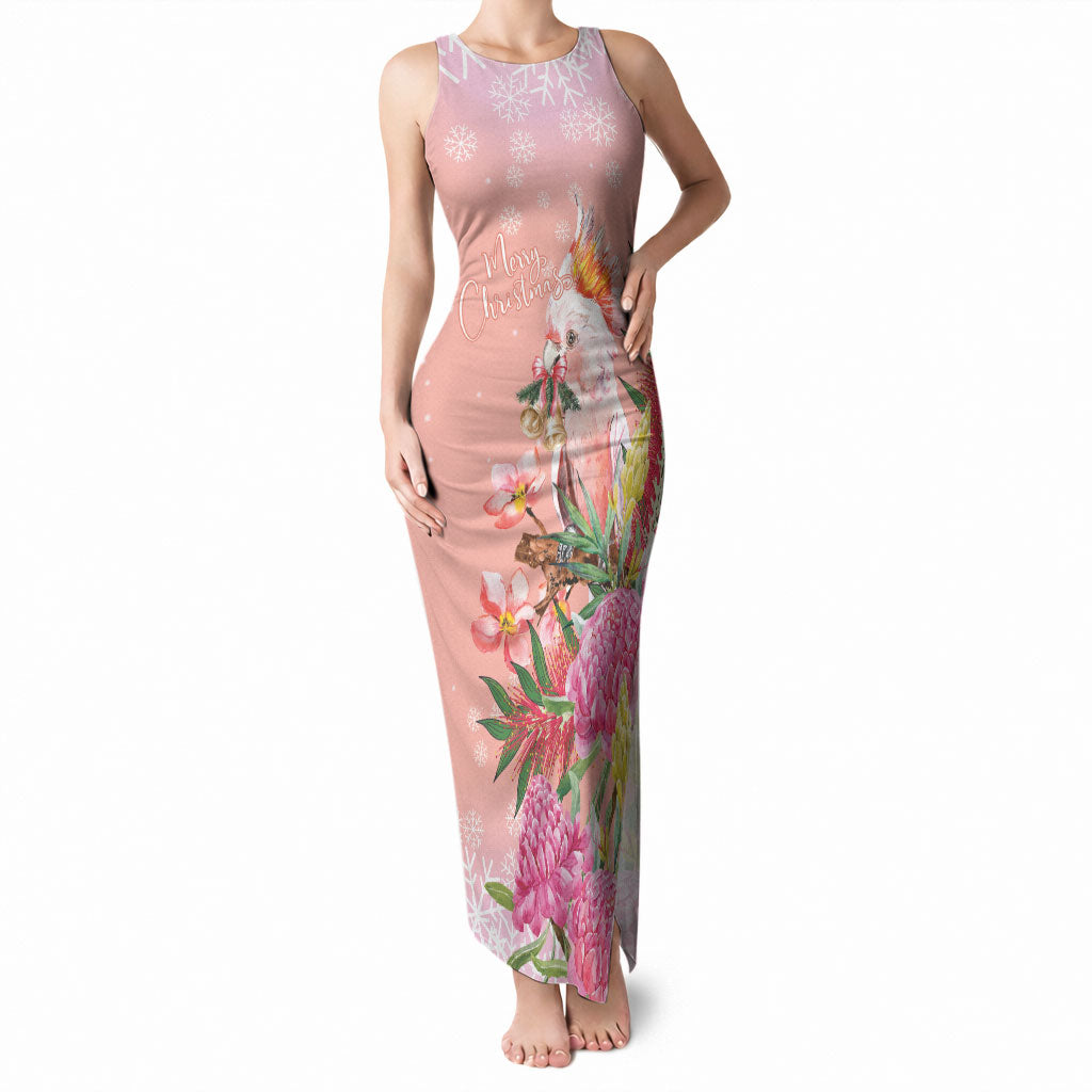 Australia Christmas Pink Cockatoo with Banksia Tank Maxi Dress Coral Pink
