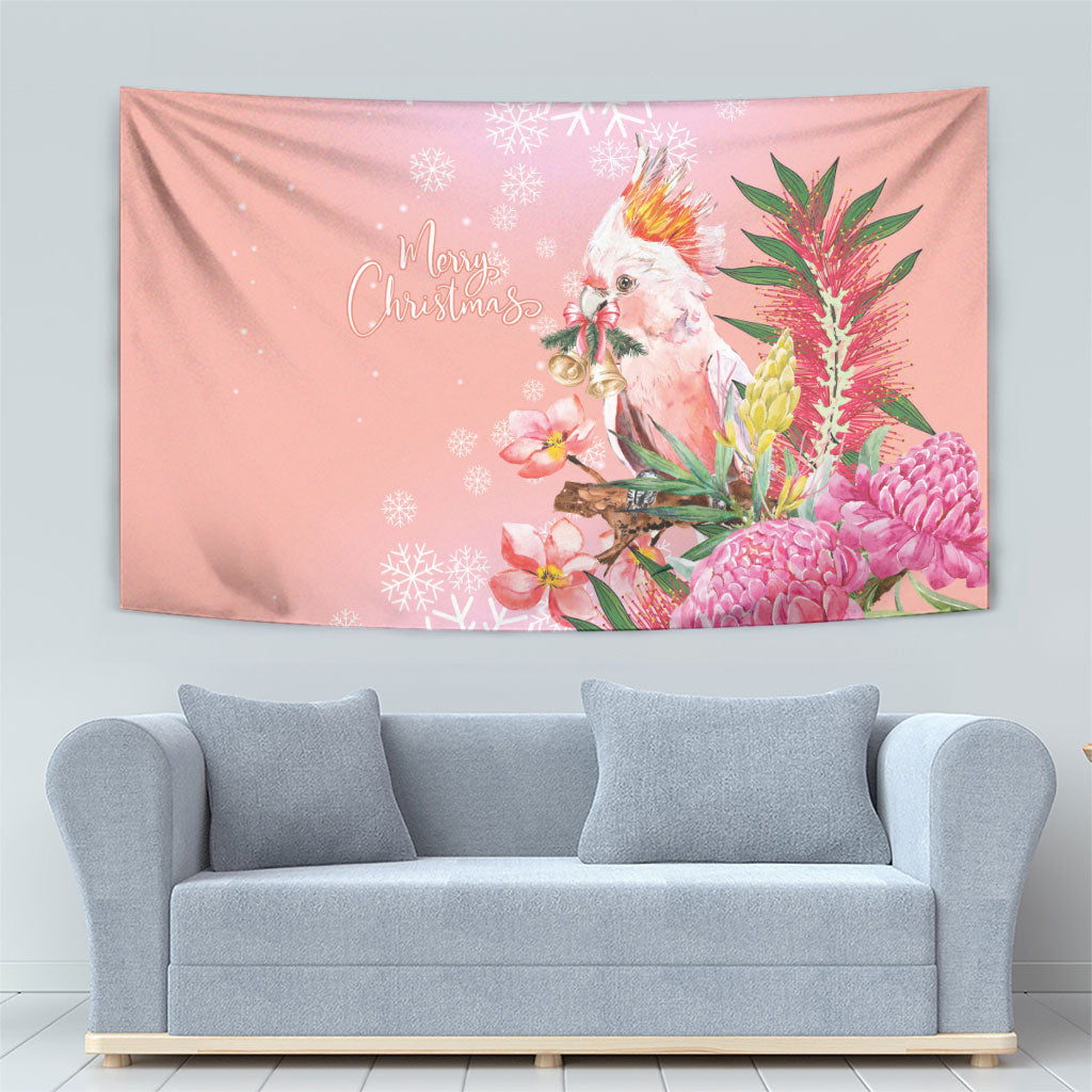 Australia Christmas Pink Cockatoo with Banksia Tapestry Coral Pink