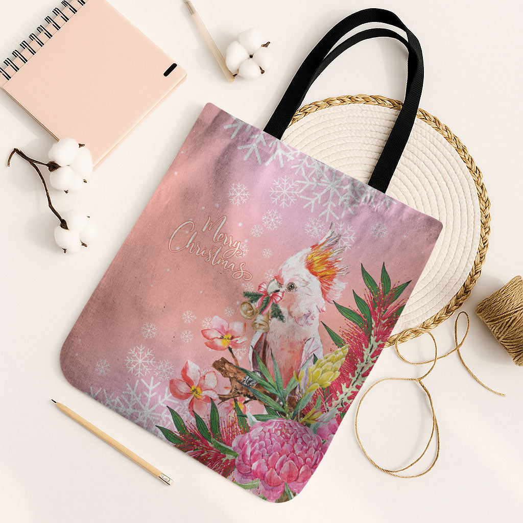 Australia Christmas Pink Cockatoo with Banksia Tote Bag Coral Pink