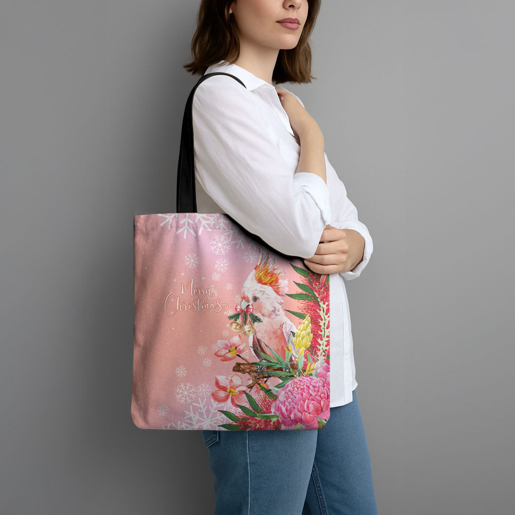 Australia Christmas Pink Cockatoo with Banksia Tote Bag Coral Pink