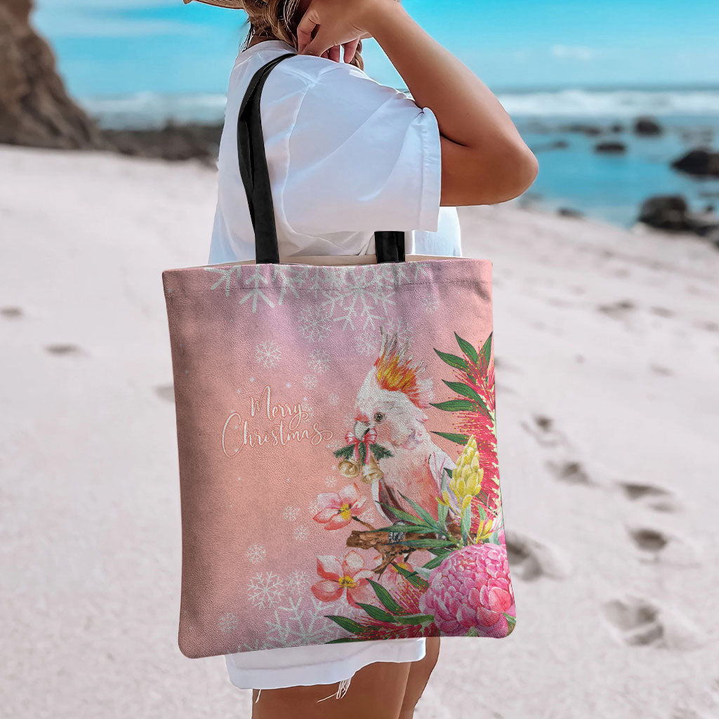 Australia Christmas Pink Cockatoo with Banksia Tote Bag Coral Pink
