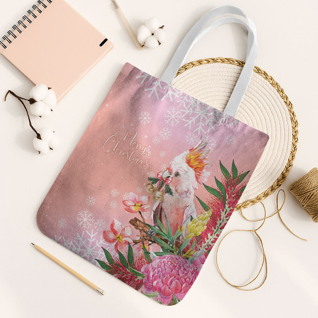 Australia Christmas Pink Cockatoo with Banksia Tote Bag Coral Pink