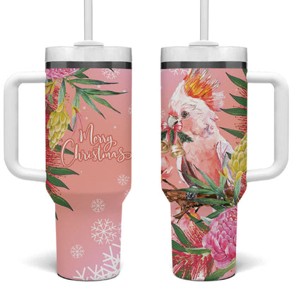 Australia Christmas Pink Cockatoo with Banksia Tumbler With Handle Coral Pink