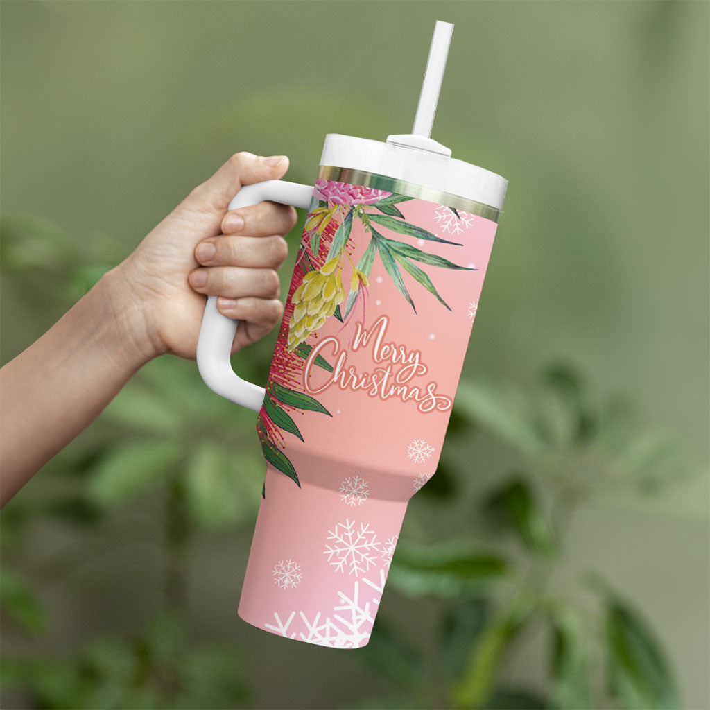 Australia Christmas Pink Cockatoo with Banksia Tumbler With Handle Coral Pink