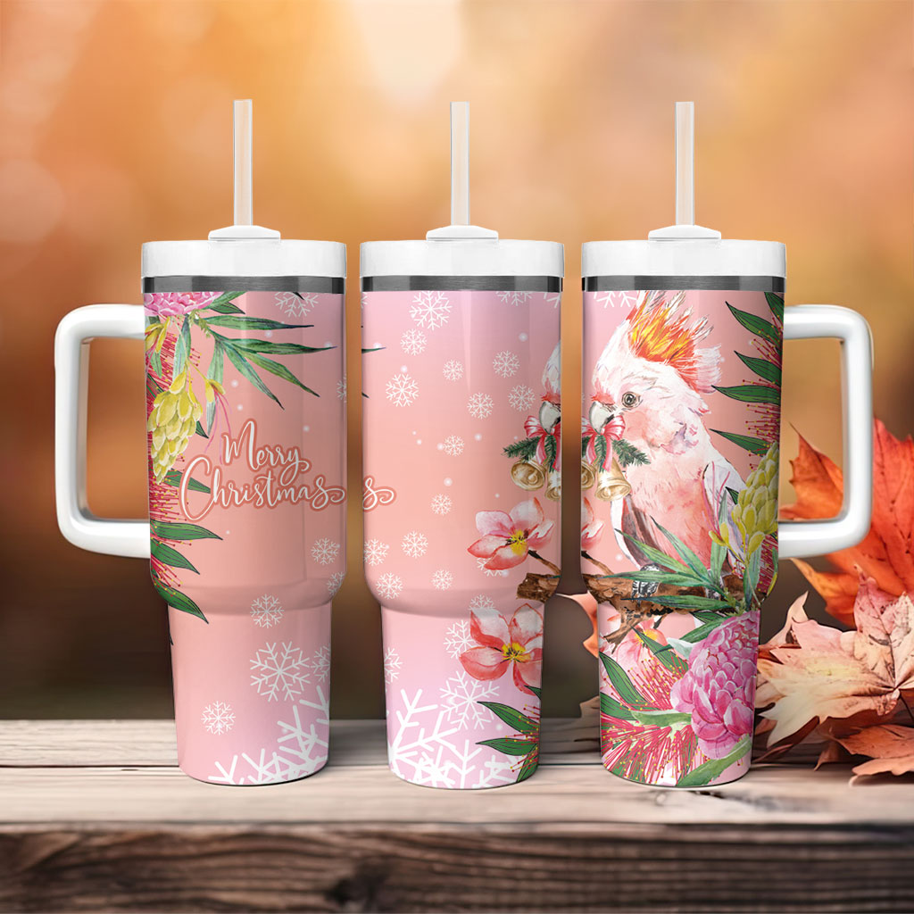 Australia Christmas Pink Cockatoo with Banksia Tumbler With Handle Coral Pink