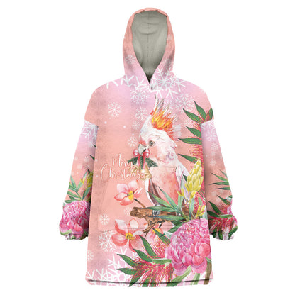 Australia Christmas Pink Cockatoo with Banksia Wearable Blanket Hoodie Coral Pink