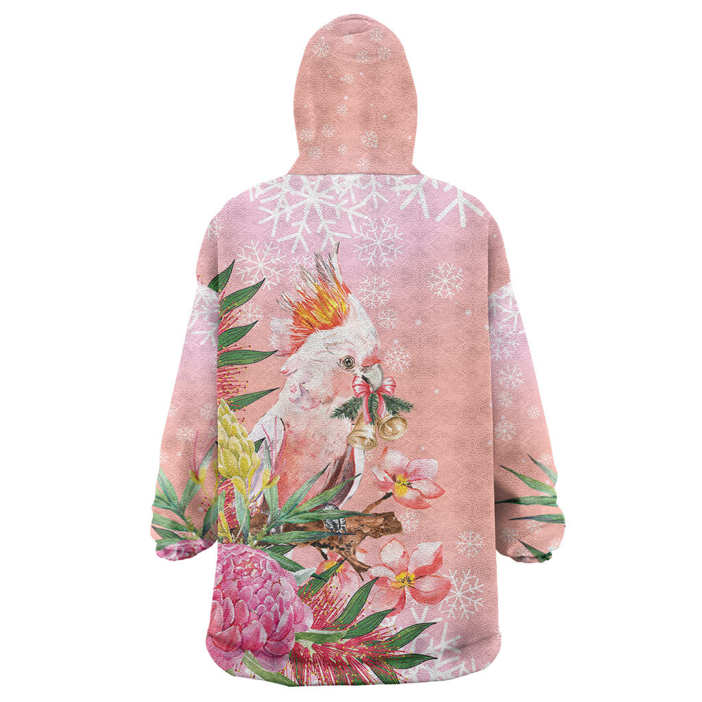 Australia Christmas Pink Cockatoo with Banksia Wearable Blanket Hoodie Coral Pink