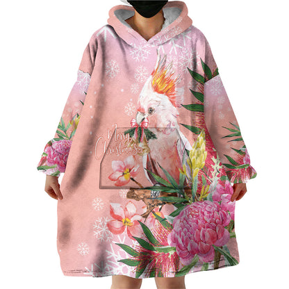 Australia Christmas Pink Cockatoo with Banksia Wearable Blanket Hoodie Coral Pink