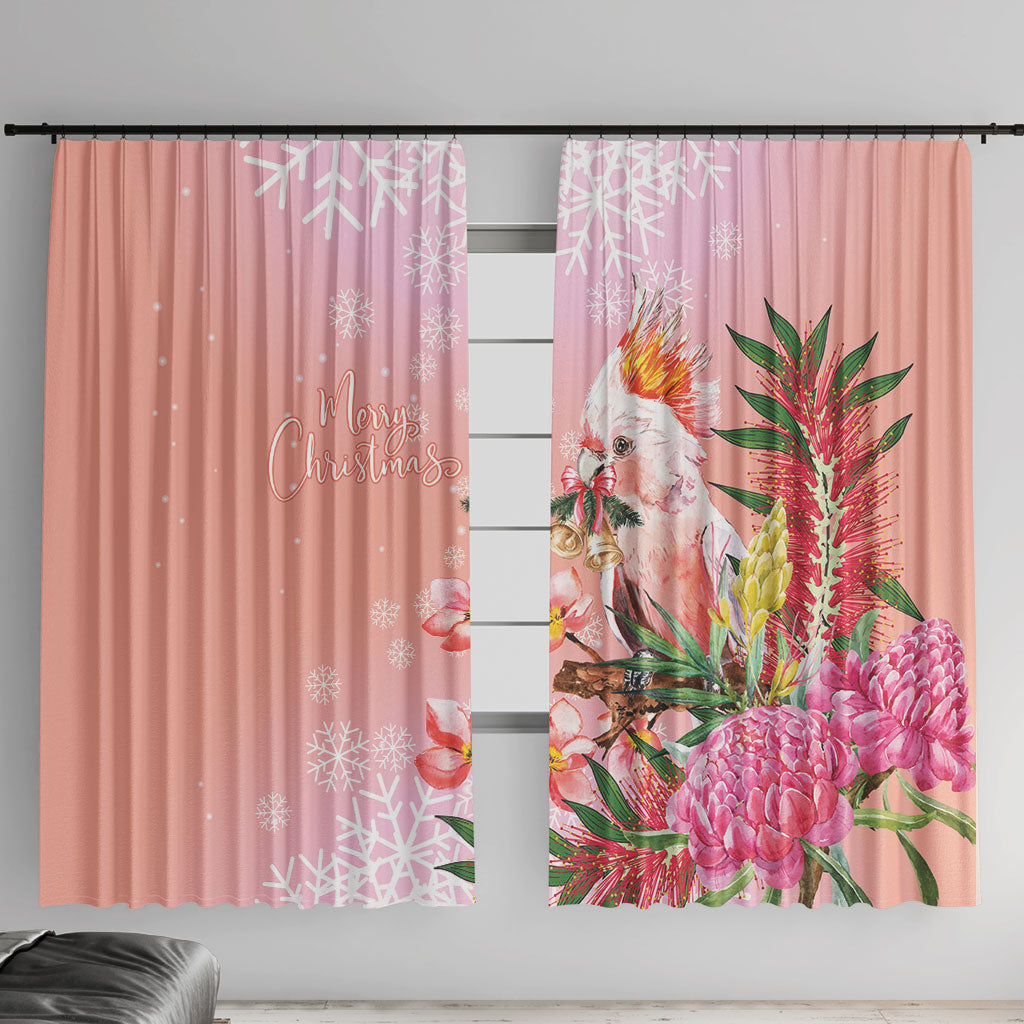 Australia Christmas Pink Cockatoo with Banksia Window Curtain Coral Pink