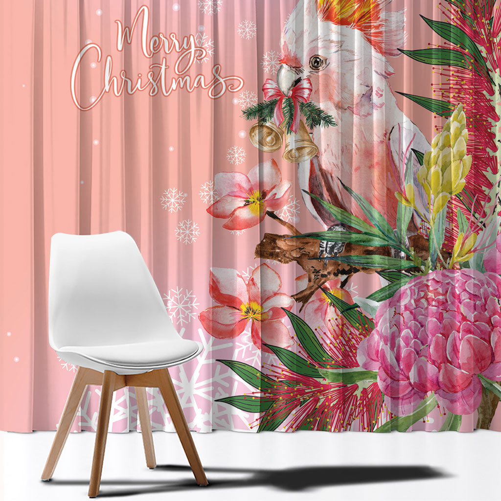 Australia Christmas Pink Cockatoo with Banksia Window Curtain Coral Pink