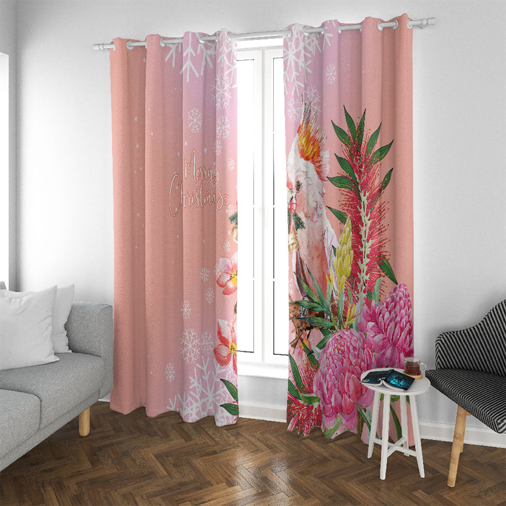 Australia Christmas Pink Cockatoo with Banksia Window Curtain Coral Pink