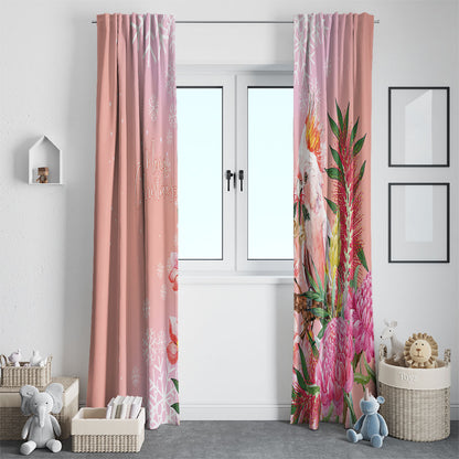 Australia Christmas Pink Cockatoo with Banksia Window Curtain Coral Pink