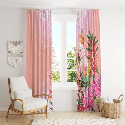 Australia Christmas Pink Cockatoo with Banksia Window Curtain Coral Pink