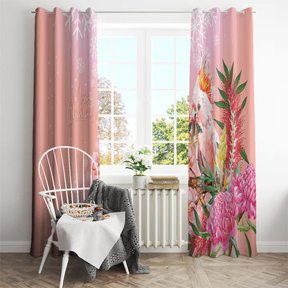 Australia Christmas Pink Cockatoo with Banksia Window Curtain Coral Pink