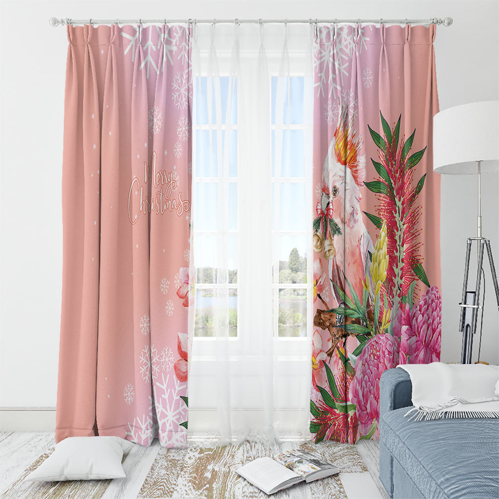 Australia Christmas Pink Cockatoo with Banksia Window Curtain Coral Pink